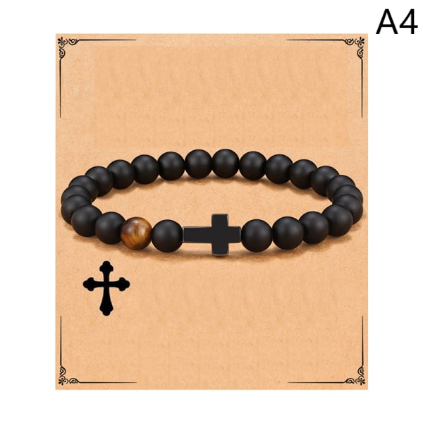 Sjarm Naturstein Armbånd Cross Black Lava Matte Beaded Brac A1