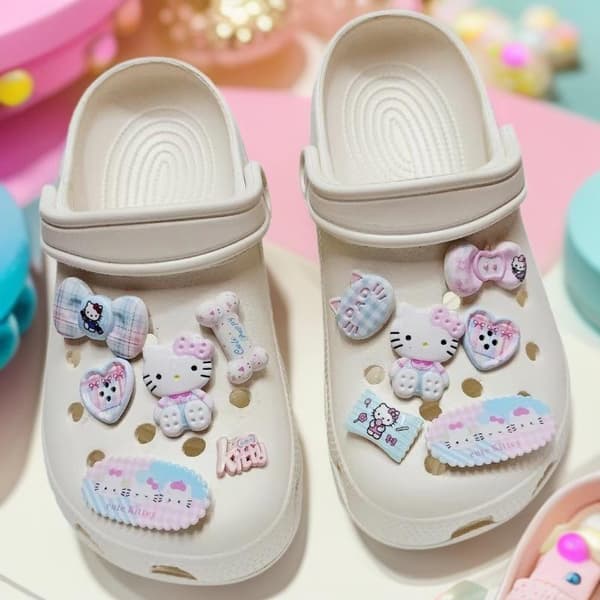12 stk. e Bow Bone Hello Kitty sko charms dekoration til træsko sandaler