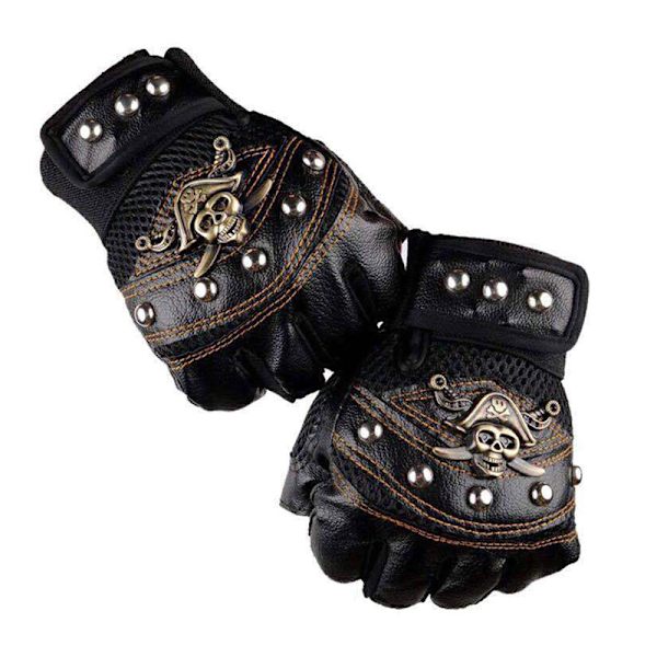 1 Par Skulls Nitte PU Læder Fingerløse Handsker Mode Hip Hop Red