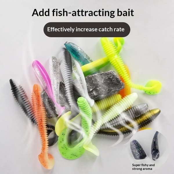 10 stk. elastiske myke plastsluker med padlehale for fiske L 5CM
