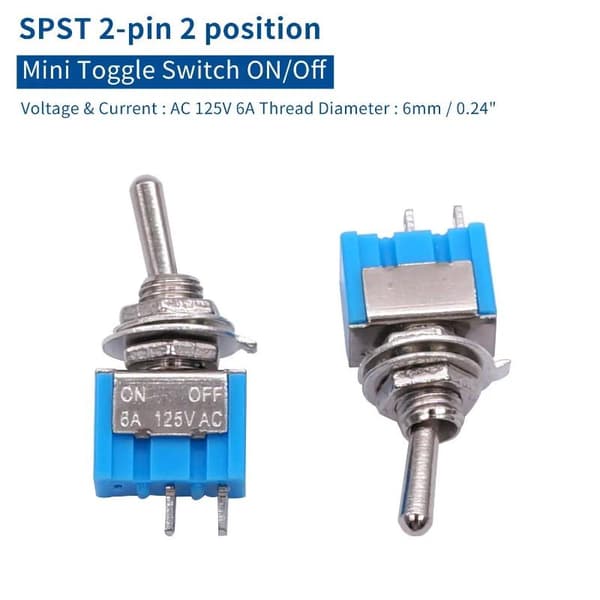 10 stk. DPDT Mini vippekontakt 2-benet 2 positioner ON/Off Miniature A