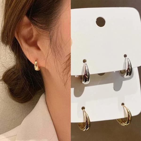 2 stk. minimalistiske Huggie Hoop øreringe til kvinder Guld / Sølv Ti Silver