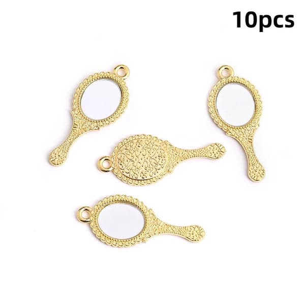 10 stk Vintage Legering Mini Speil Charms Med Antikk Gravert De A6