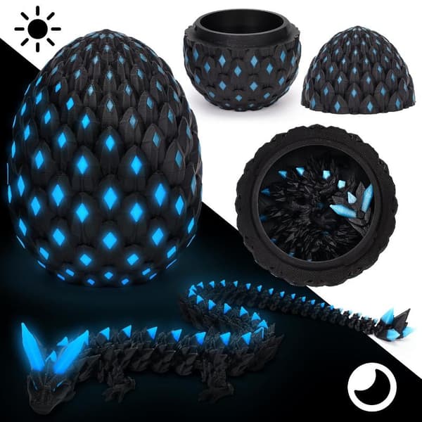 3D-printad kristalldrake självlysande ledad drake H Black