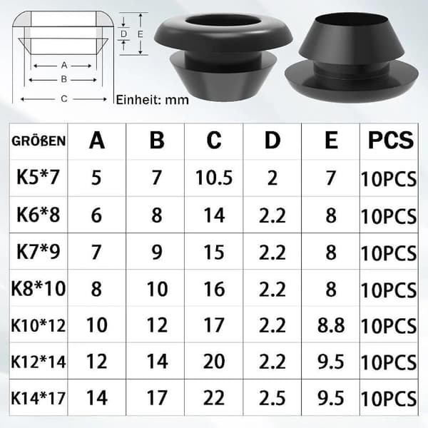 70 kpl kumiläpivientilajitelmasarja johdonsuojus kaapelointi 70pcs