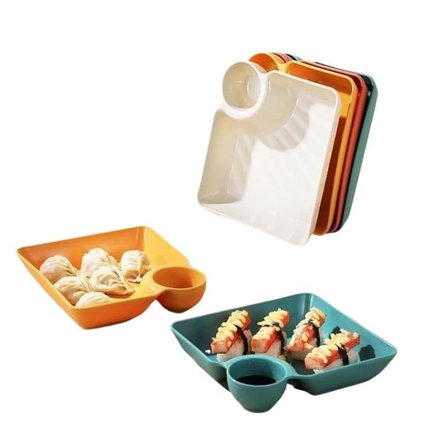 4 st dumplingtallrikar med integrerade såsfack för hemmet 4pcs