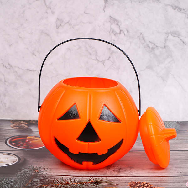 Halloween-fest rekvisita plastgresskarbøtte dekorere Halloween E