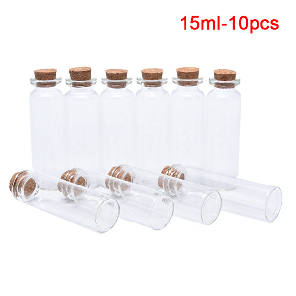 10 STK mini glasflasker med korkprop gennemsigtig flaske 15ml-10pcs