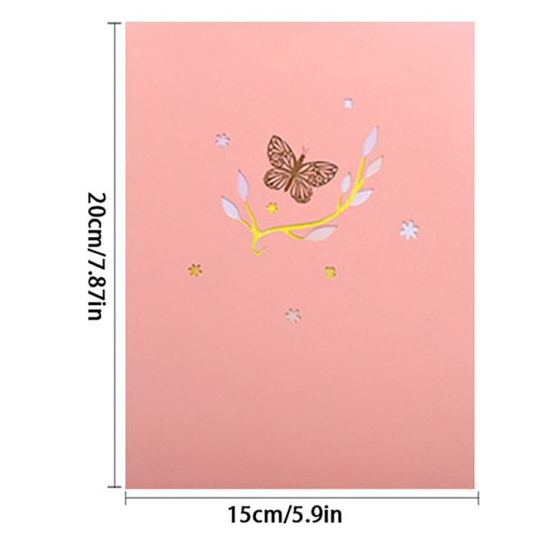 Lilla sommerfugl fødselsdag pop-up kort Sommerfugl blomsterkurv 3 Pink