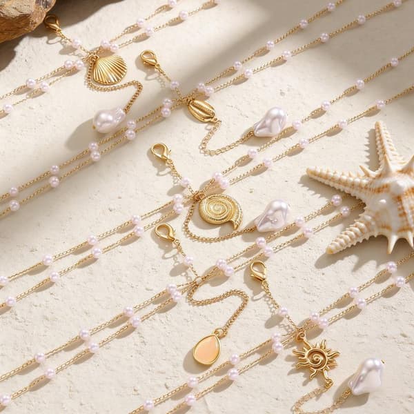 Boho Perle Midjekjede Gull Lagdelt Magekjede Strand Kroppskjede A5