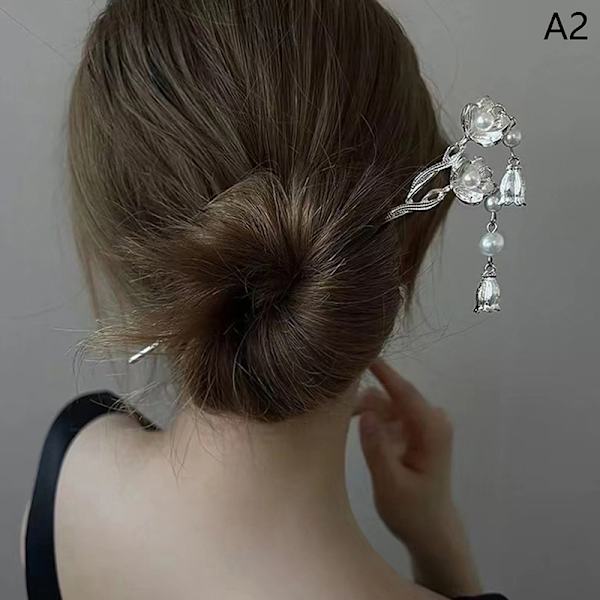 Vintage Style Hanfu Hair Stick Kvinnor Metall Blomma Hår Gaffel Ha Silver