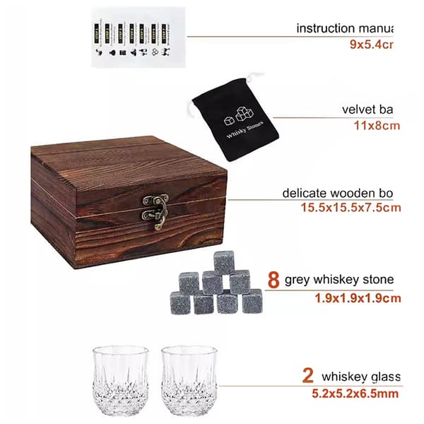 Whisky Sten og Whisky Glas Gavesæt med 4 Beige