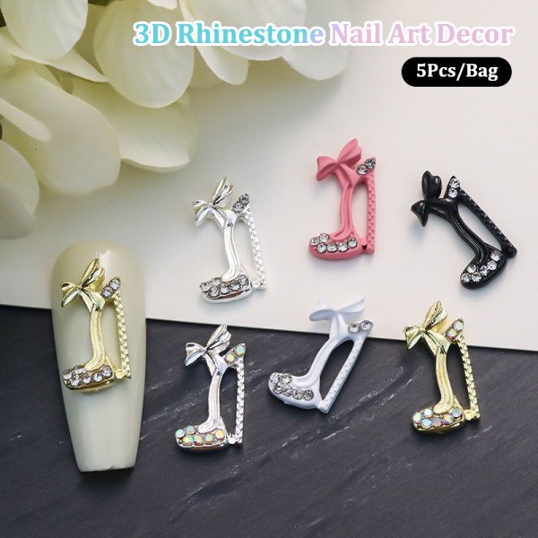 5 stk Nail Diamond Nail Art Decor Højhælede negleborelapper A7