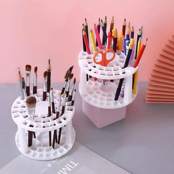 1 stk. makeupbørsteholder penneorganisator med flere huller i plast White