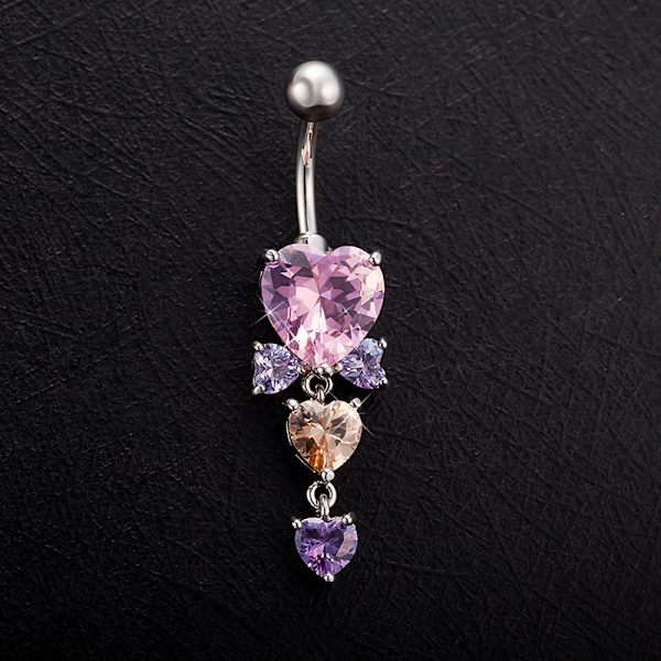 Söt kristall hjärtformad zirkonbåge Belly Button Ring Mode Pink