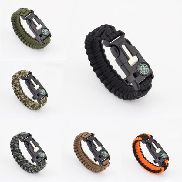 5 i 1 udendørs reb Paracord Survival gear escape Armbånd Flin Black