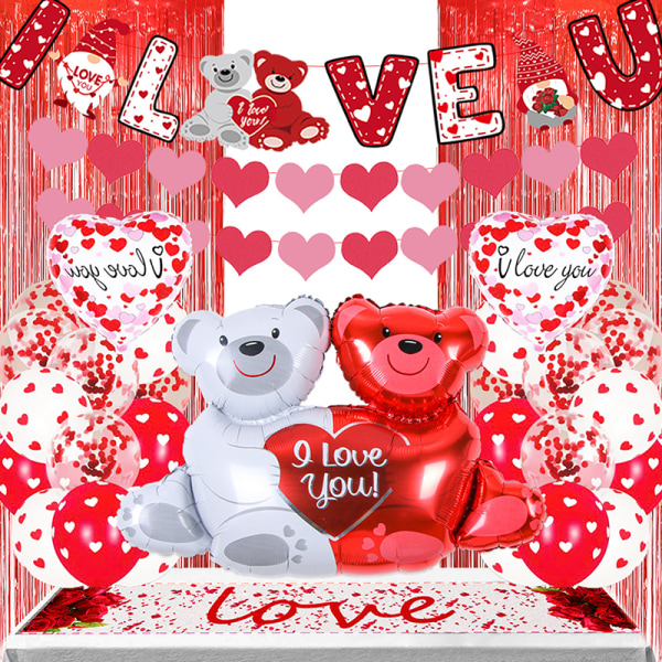 1 stk 100cm Two Bear Kram I Love You Folieballoner Love Heart Heli 1