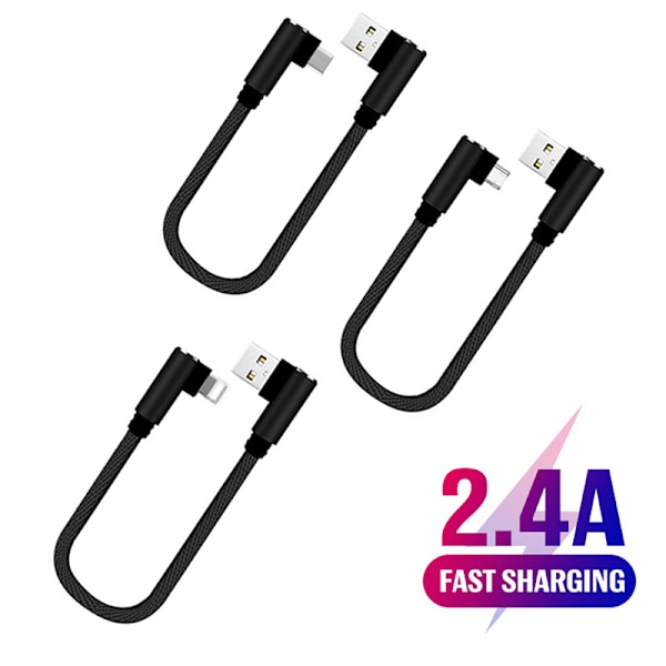 25 cm USB til Type C kort opladningskabel Albue 90 grader 2,4A Fa IOS