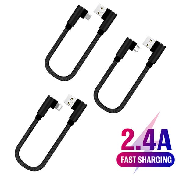 25 cm USB till typ C kort laddningskabel armbåge 90 grader 2,4A Fa IOS
