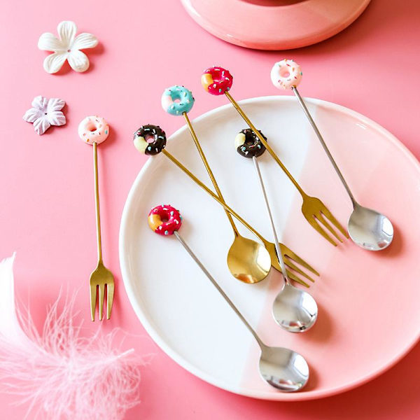 Rustfrit Stål e Donut Ske Gaffel Is Kage Dessert Kaffe Rose red Fork