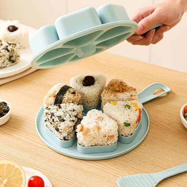 6-i-1 trekantet sushiform for risboller, non-stick Blue