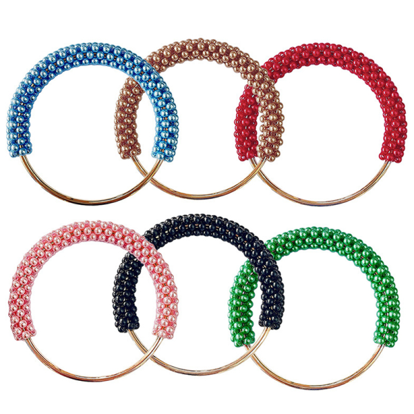 Pearl Pyöreä Laukun Kahva Metal Ring Punotut Värikkäät Helmet Tee itse Ha Brown