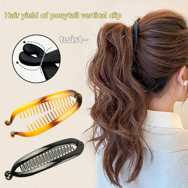 Banan Hårklemmer For Kvinner Jenter Wave Combs Hårnål Flett Cla BlackB 15cm