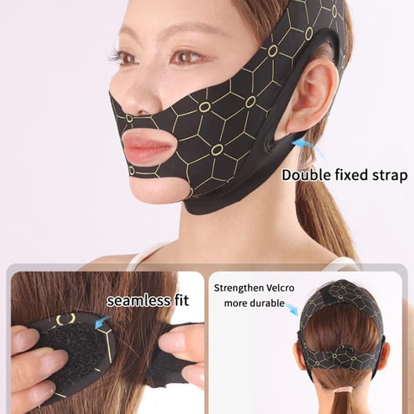 Elastisk V-formet maskestrop Dobbeltpres ansigtsskulpturerende maske Black regular