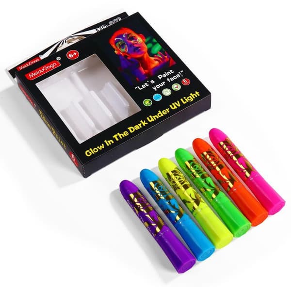 6 st Neon UV Glow Ansiktsfärg Kritset Svart Ljus Glöd Ej Till