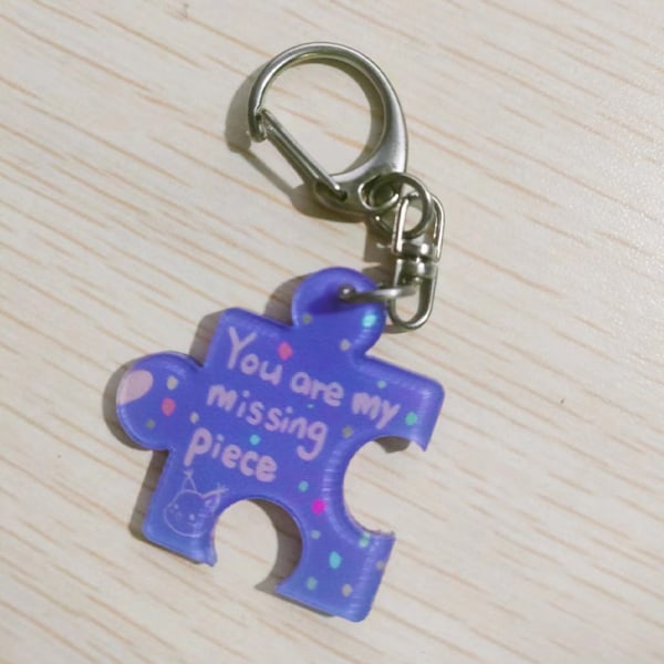 You Are My Missing Piece Alphabet Pendant Puzzle Keychain Key R Purple