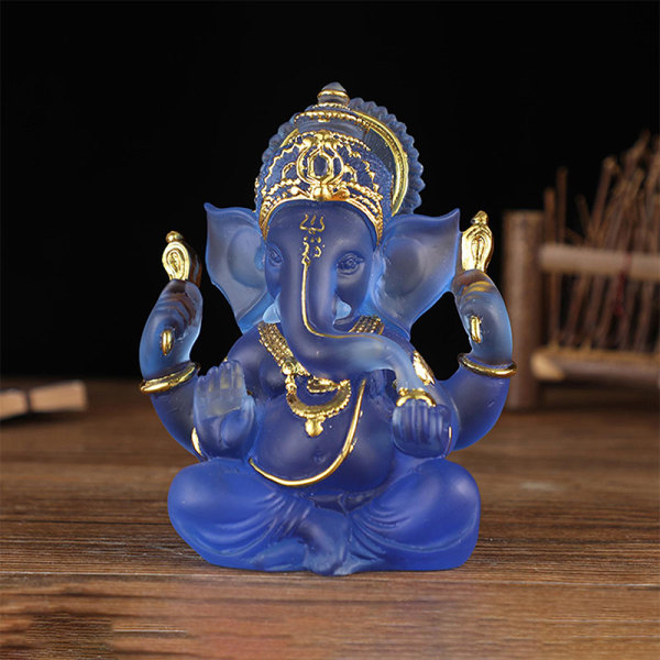 Clear Lord Ganesha Staty Elephant Hindu Sculpture Figurines Bu Blue