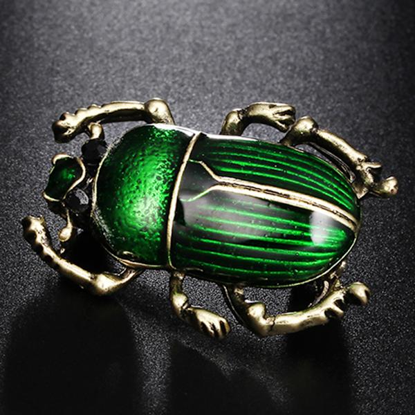 Vintage Lady Broche Beetle Emalje Animal Insect Shirt Broche Green