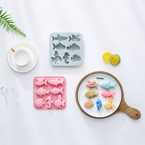 7-hulrum Silikoneform til Havfisk Søhest Kuglefisk Form F Pink