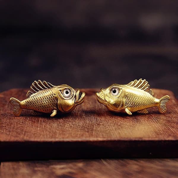 Retro Messing Piranha Figurer Miniatyrer Små Ornamenter Hjem D A2