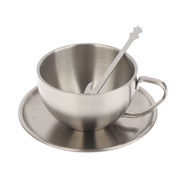 Kaffekop, underkop og ske i rustfrit stål, varmebestandig, til mælk B