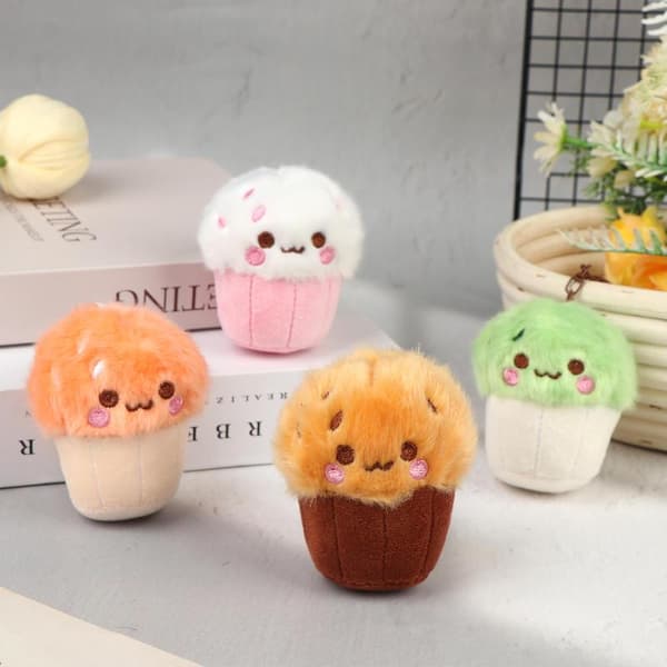 Kawaii Tekop Svampe Plys Nøgleringe Blød Mini Cupcake Nøglering A2