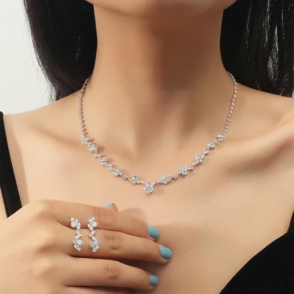 1 sæt enkel krystal choker halskæde øreringe sæt bryllup Silver