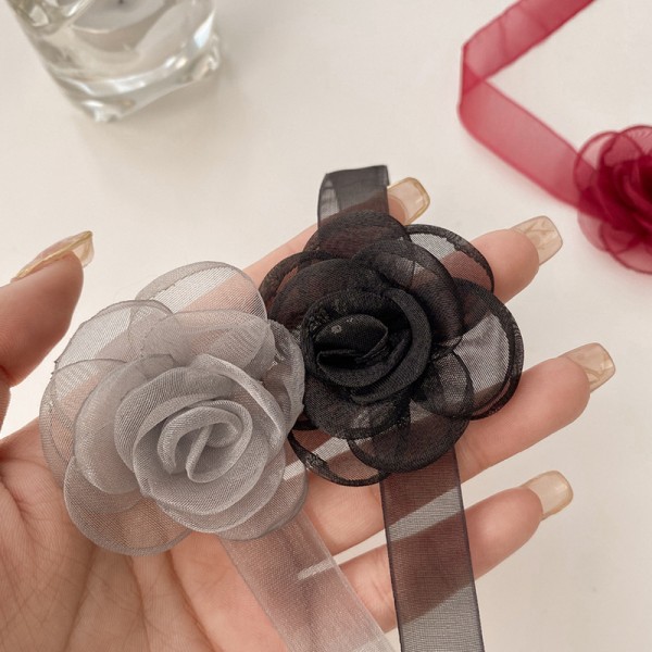 Organza Halsband Kvinnor Spets Halsring Flower Rose Halsband Party Red