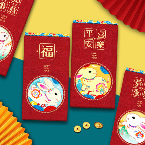 6 stk røde konvolutter e Hongbao til 2023 nytår rød lommepenge A2