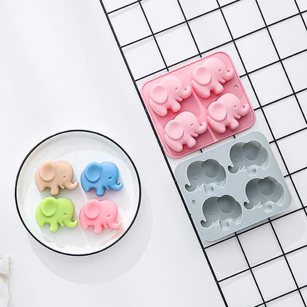 4-hullers Babyelefant Silikoneform e Dyrefondant Slik Choko Pink