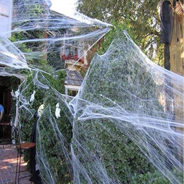Halloween Spindelväv Med Spindlar Stretchbar Cobweb Skräck Par White