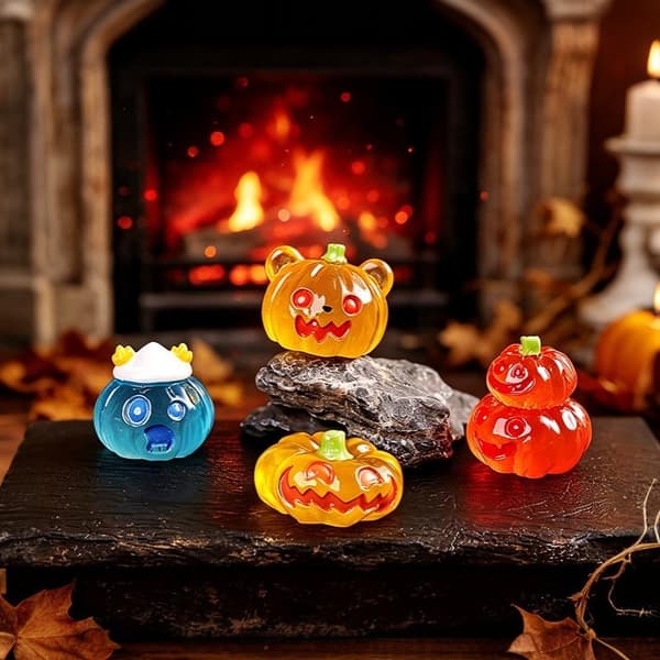 Lysende Græskar Mini Ornament Halloween Glød I Mørke Harpiks Figur A7