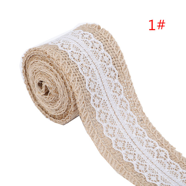 2Meter/Rull Jute Burlap Hessian Lace Band Vit Spetskant Kant 1#