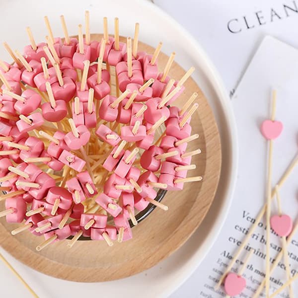 100 st/påse Hjärta Bambu Plockar Buffé Cupcake Frukt Gaffel Tårta D B