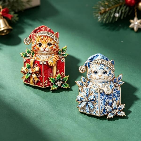 1 stk. dejlige julekattebrocher til kvinder, rhinstensgaver B A2
