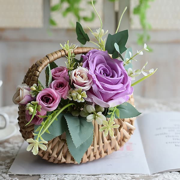 Lille blomsterkurv Willow Rattan Vævet kurv Wicker Halvmåne A