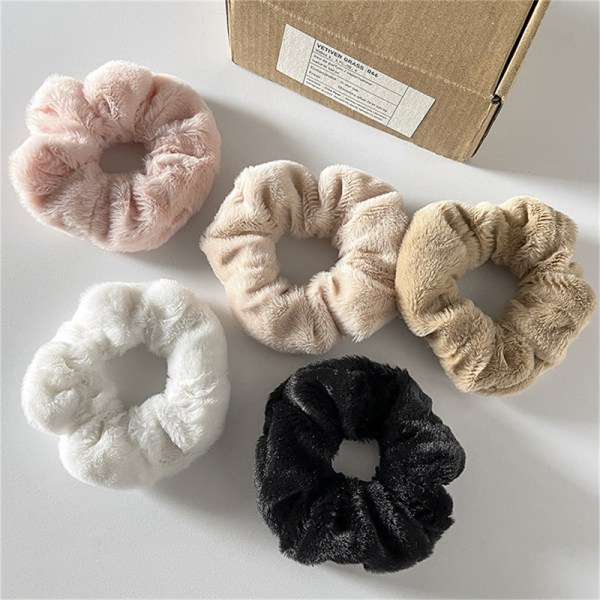 Vintervarmt mjukt hår Scrunchies Dam e Plush Elastic Multicol White