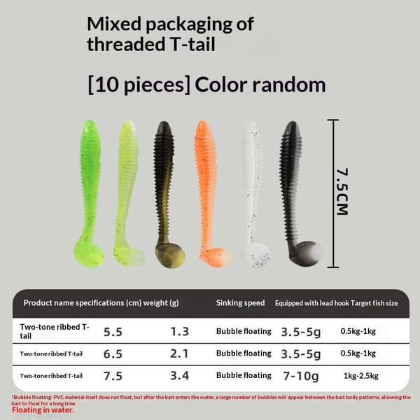 10 stk. elastiske bløde plastikagn med padlehale til fiskeri L 7CM