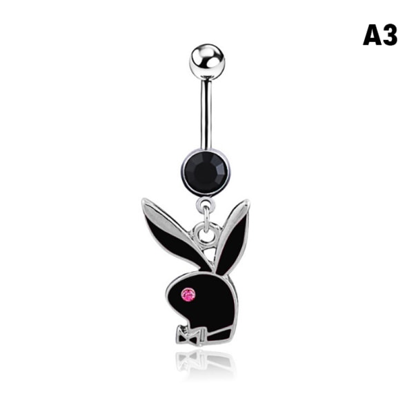 1 PC Bunny Dangle Belly Ring Asfaltert CZ Gems kirurgisk stål A3