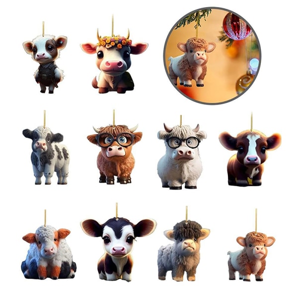 e Cartoon Cow Pendant Hjem Tree Decoration Fashion Car Ornament A9